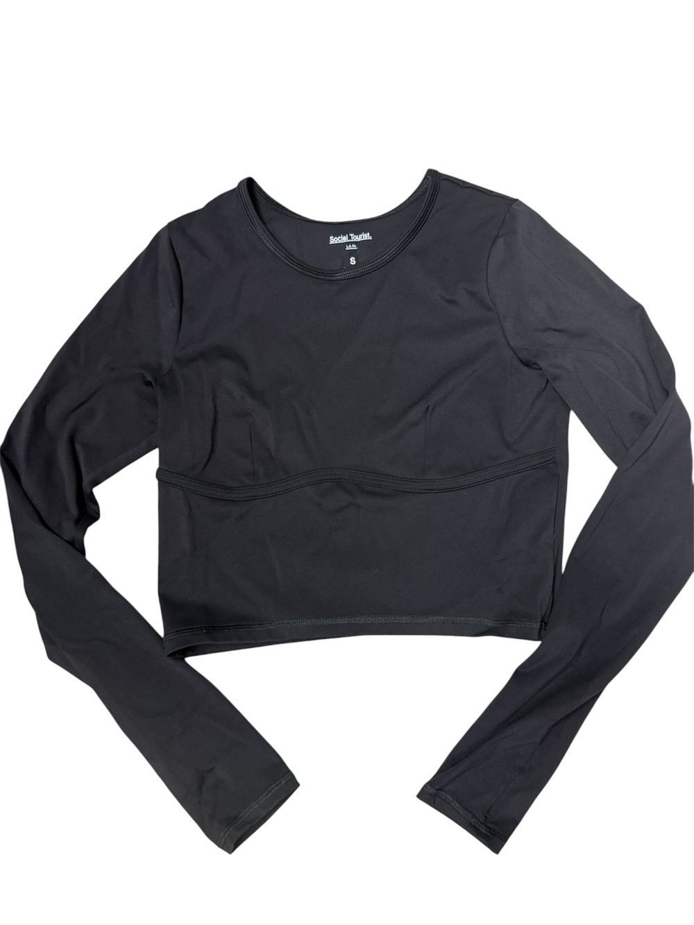 Hollister Social Tourist long sleeve crop top underbust seam black small